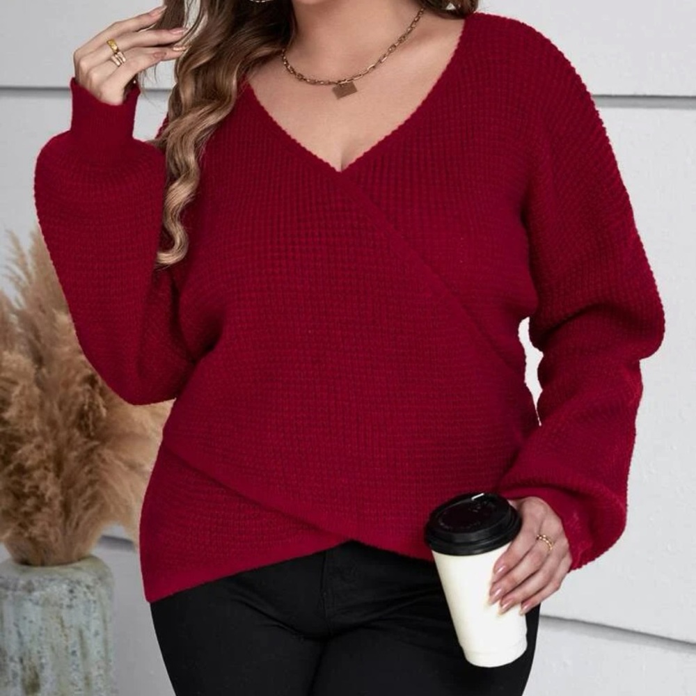Drop shoulder crossover sweater